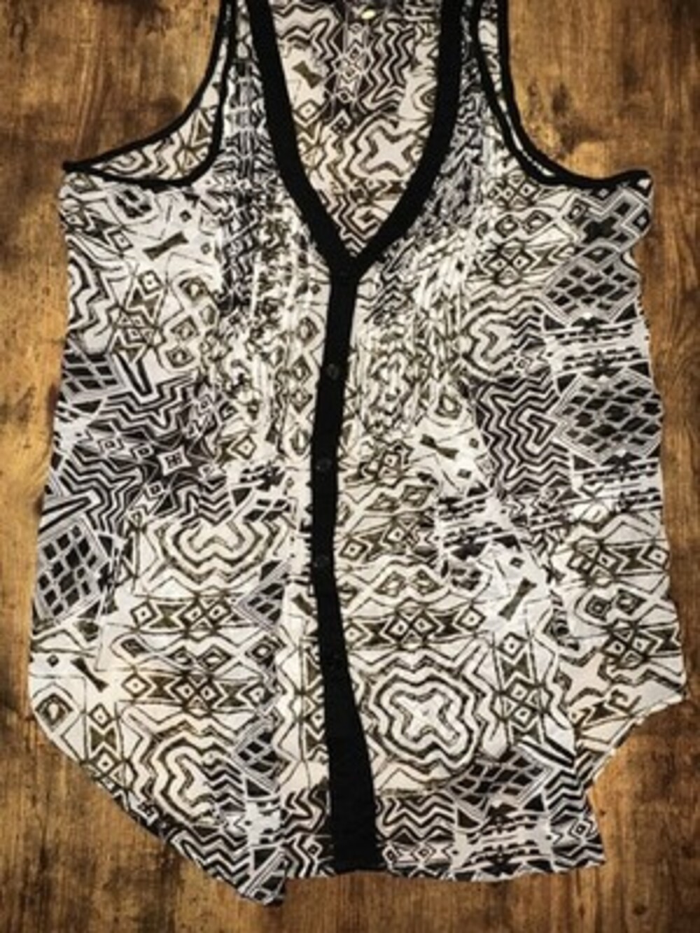 Devoted Geometric Tribal Print Sleeveless Button-Down Blouse